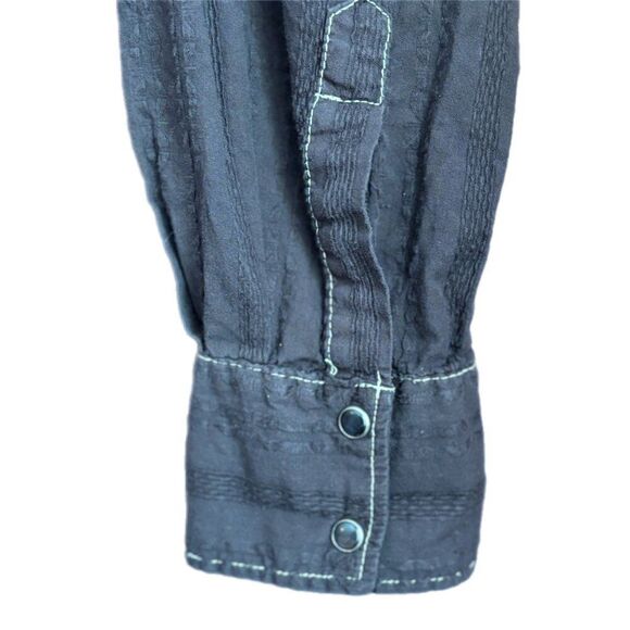 Pop Icon Shirt Mens XL Western Pearl Snaps Blue 100% Cotton Long Sleeve Detail - Picture 8 of 13